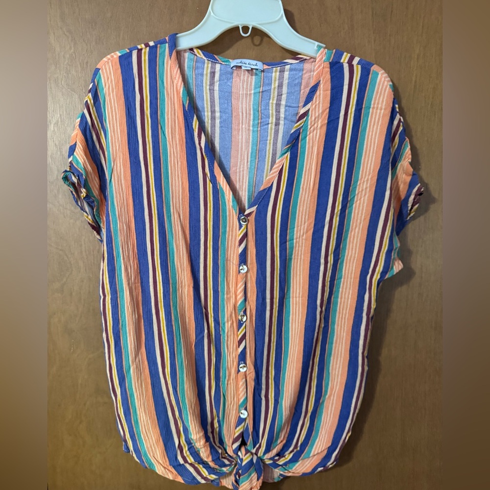 White Birch Striped Multicolor Button-Up Women's Top, size M